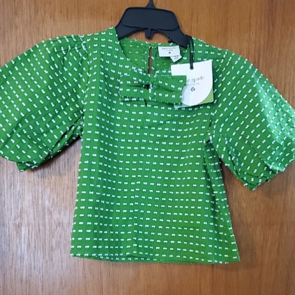 Kate Spade Green Blouse with Playful Puff Sleeves - Picture 3 of 9